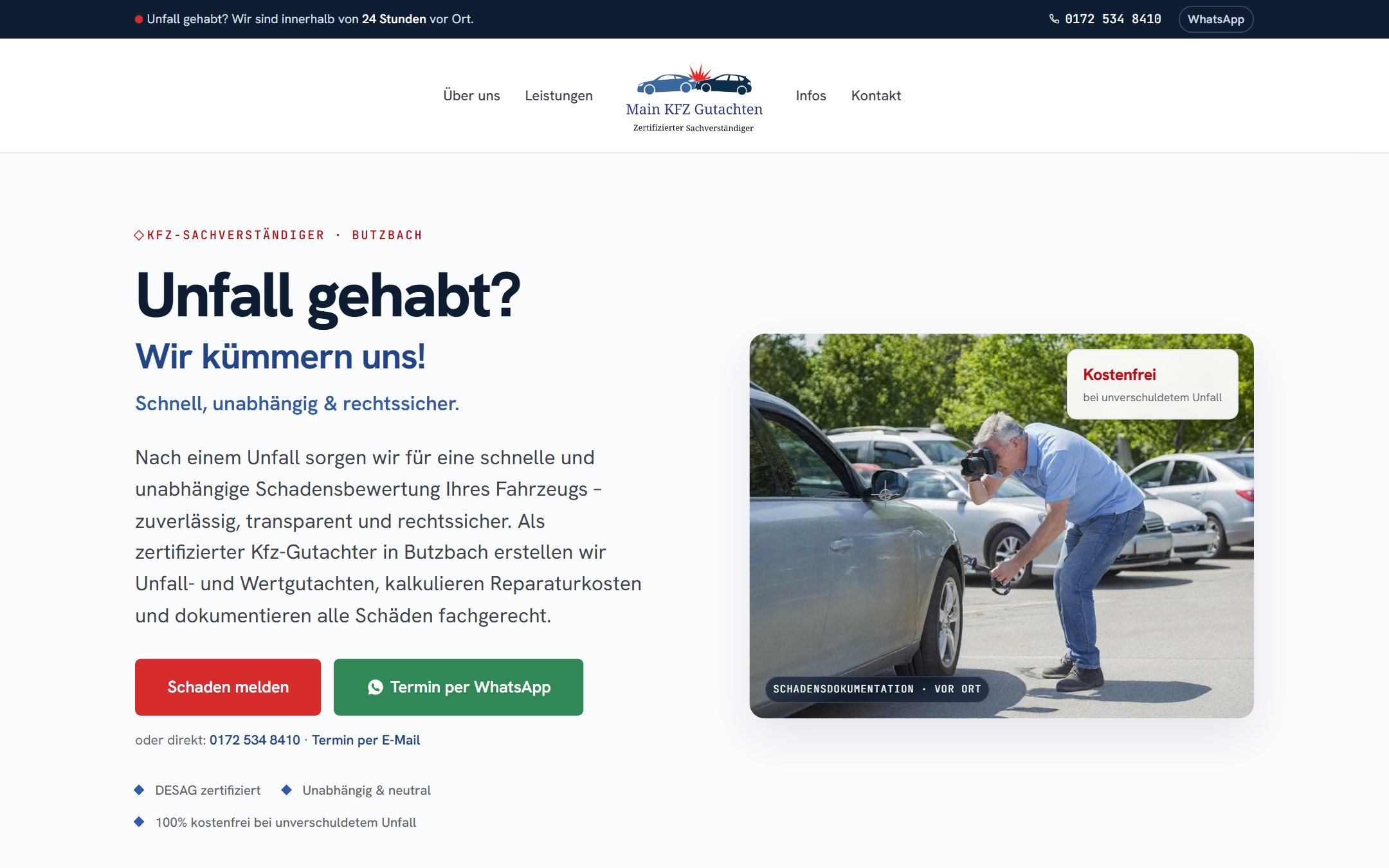 Main KFZ Gutachten Website Vorschau