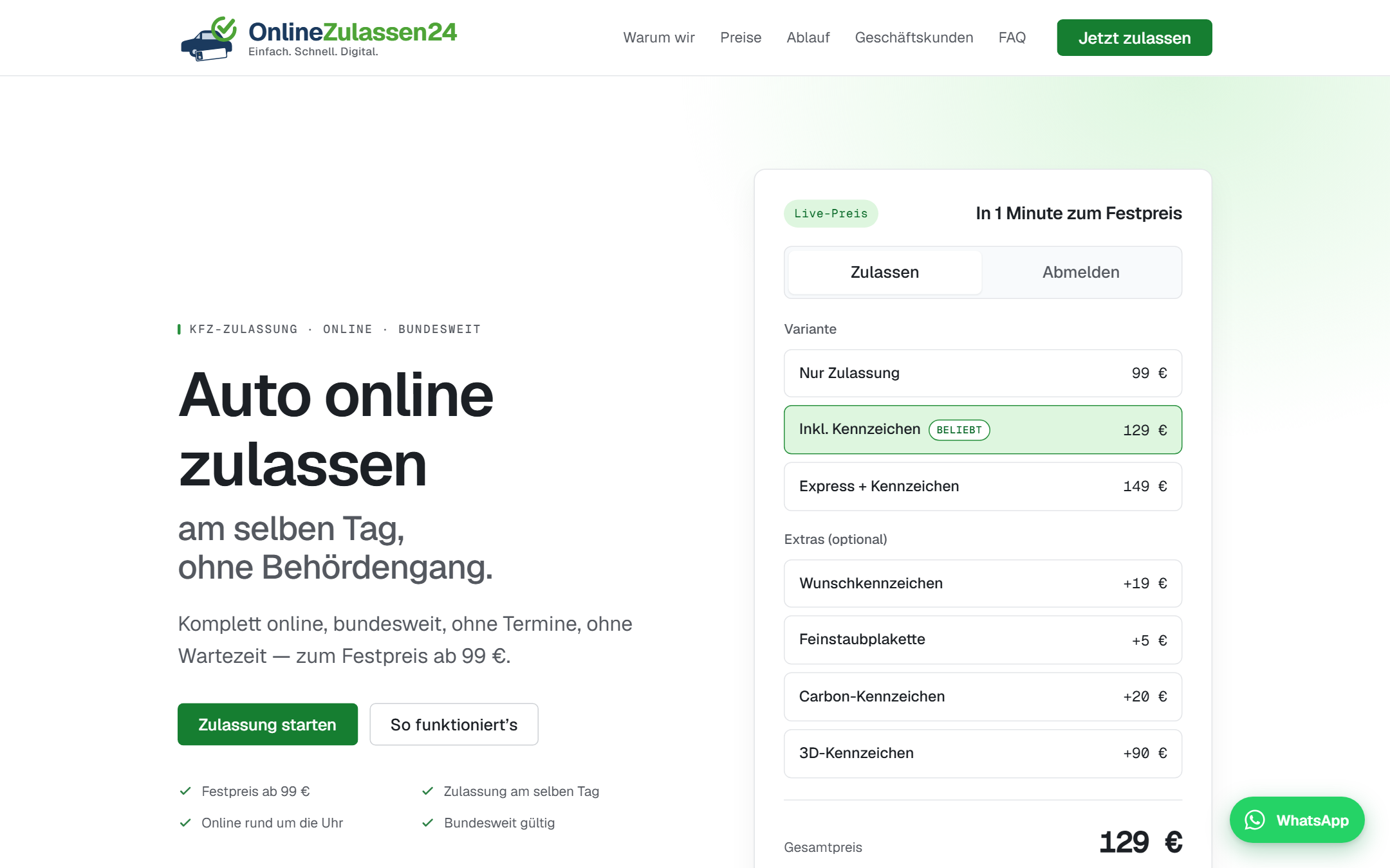 OnlineZulassen24 Website Vorschau